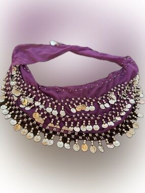 Purple Belly Dance Hip Scarf Coin Fringe Belt